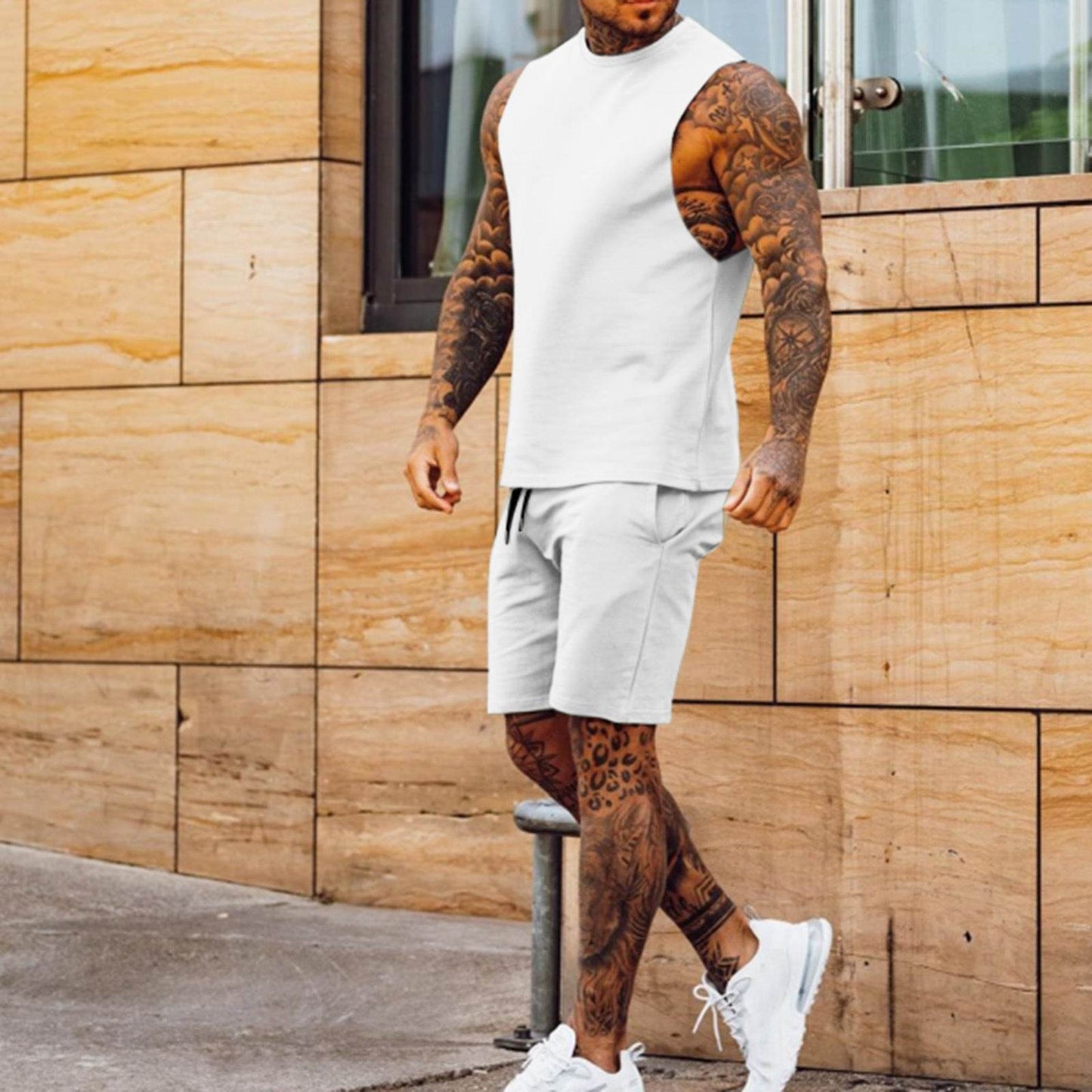 Men Summer 2pcs Sleeveless Athleisure wear Short Outfit set - www.Shopthatapp.com