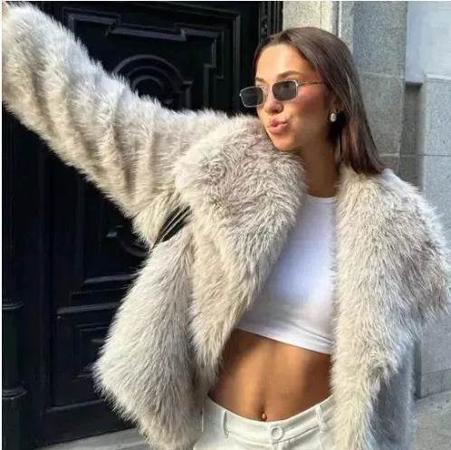 Winter Plush Open front Coat Thick lapel Outwear Faux Fur Coat women - www.Shopthatapp.com