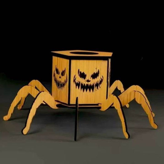 Cross-border New Ghost Halloween Spider Mini Lantern Candlestick Decorations Interesting Ornaments Wooden Craftwork - www.Shopthatapp.com