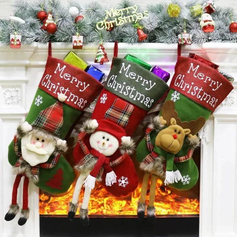 2024 New Year Xmas Big Stockings Set Decorations Christmas 3D Plush Big Sock Christmas Tree Pendant Decorating Supplies - www.Shopthatapp.com