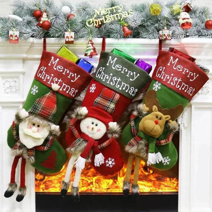2024 New Year Xmas Big Stockings Set Decorations Christmas 3D Plush Big Sock Christmas Tree Pendant Decorating Supplies - www.Shopthatapp.com