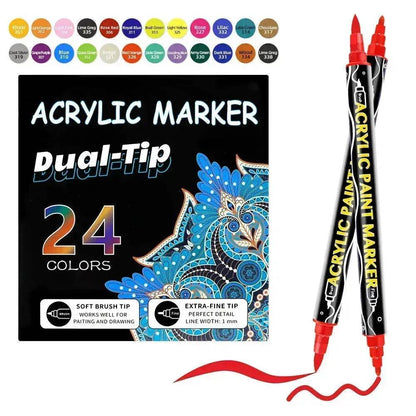 Acrylic Marker Pen Double-headed Stackable Water-based Paint Brush Paint Marker and Highlighter - www.Shopthatapp.com