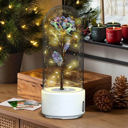 Creative 2 In 1 Rose Flowers LED Light And Bluetooth-compatible Speaker Valentine's Day Gift Rose Luminous Night Light Ornament In Glass Cover - www.Shopthatapp.com