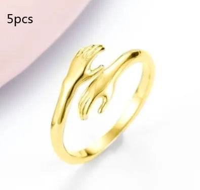 Alloy Simple Hands Hug Ring Opening Adjustable Jewelry - www.Shopthatapp.com