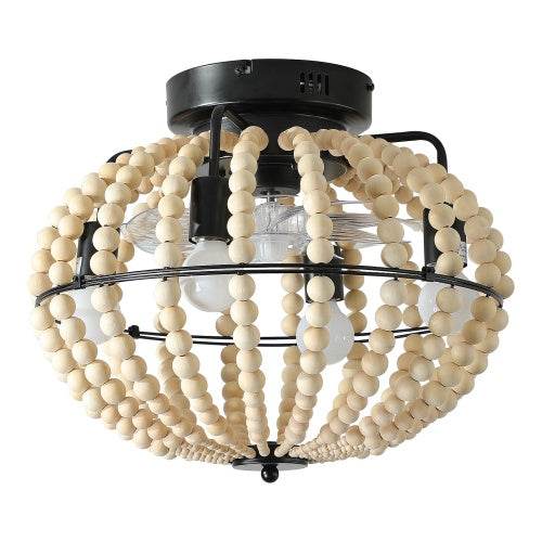 Beaded Fan Lamp Wooden Beaded Chandelier Oak White - www.Shopthatapp.com