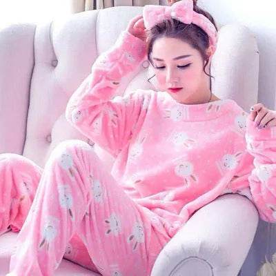 Women Coral Velvet Fleece Pajamas Fall Winter Loungewear Flannel  Sleepwear - www.Shopthatapp.com