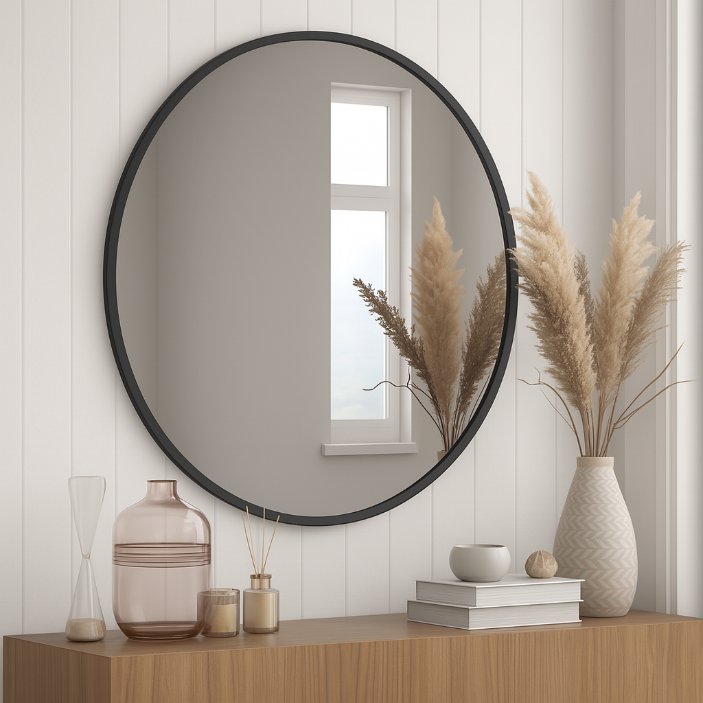 Round Vanity Mirror – Black, Gold, Nickel | 24" & 32" Metal Frame - www.Shopthatapp.com