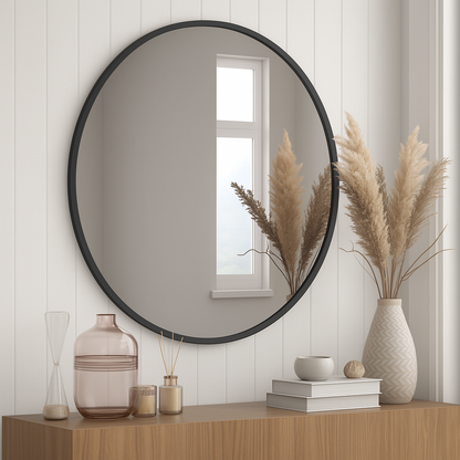 Round Vanity Mirror – Black, Gold, Nickel | 24" & 32" Metal Frame - www.Shopthatapp.com