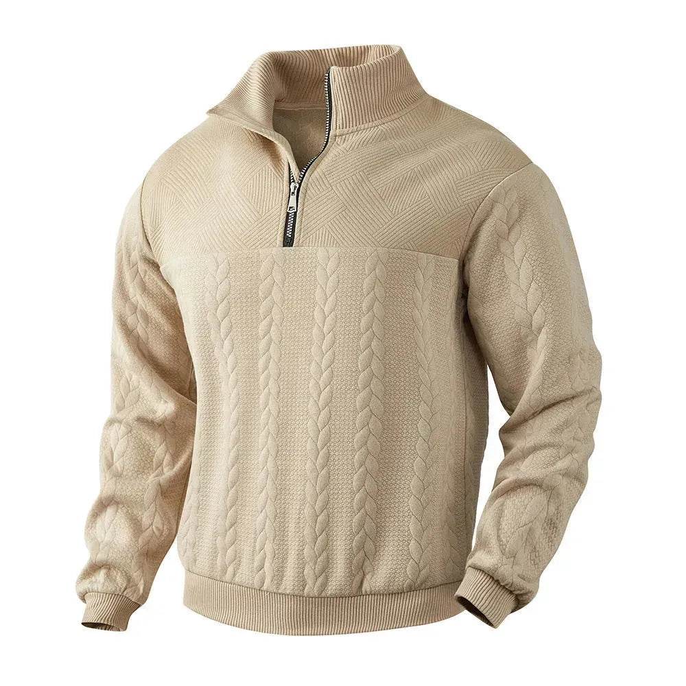 Casual Autumn Winter Half Zip Stand Collar Pullover Sweater top  Men - www.Shopthatapp.com