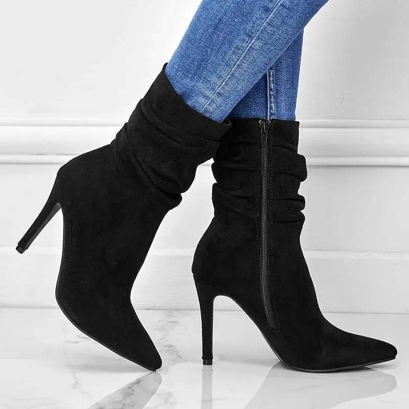 Pointed Toe Stiletto Heel Ankle Boots For Women Side Zipper Shoes - www.Shopthatapp.com