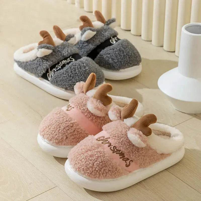 Christmas Shoes Winter Home Slippers Elk Soft Cozy Bedroom Slipper Slip On House Shoes - www.Shopthatapp.com