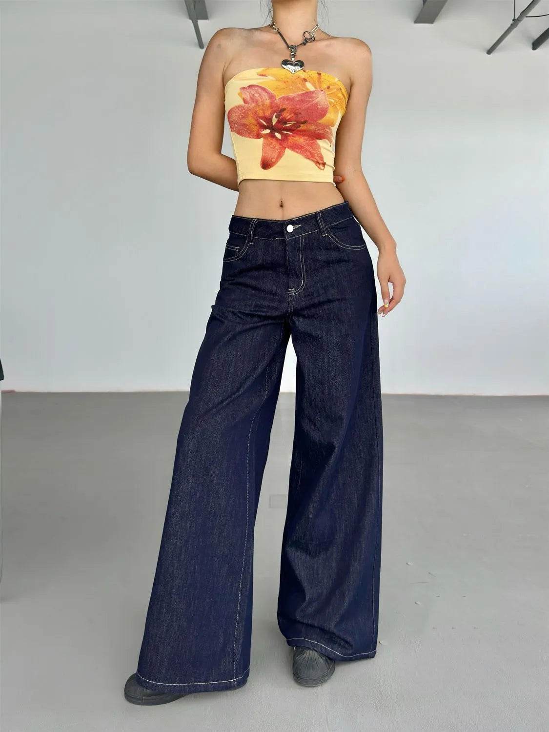 Fashion American Retro Wide Leg Baggy Jeans Pant For Women - www.Shopthatapp.com