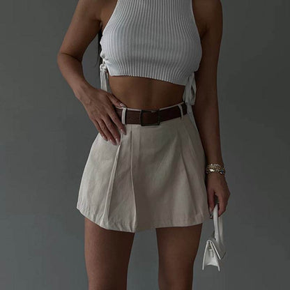 Women's Fashion Solid Color High Waist Mini Skort - www.Shopthatapp.com