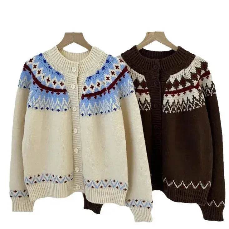 Thickened Jacquard button Knitted Sweater for Women Autumn And Winter - www.Shopthatapp.com