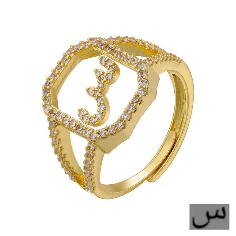 Fashion Micro Inlaid Zircon Arab Letters Ring for women - www.Shopthatapp.com