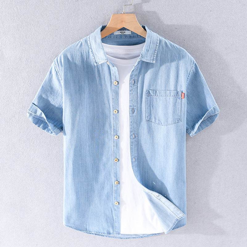 Summer Cotton Short Sleeve Denim Shirt For Men Classic All-matching Jeans - www.Shopthatapp.com