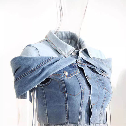 Sweet Cool Bandage Dress Shirt Slimming Denim jeans Shirt women - www.Shopthatapp.com