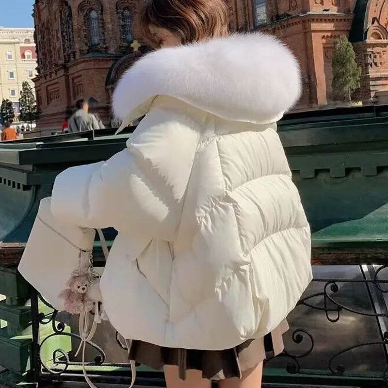 Women Cotton-padded Down Jacket Fur Collar Thick Puffer Winter Coat - www.Shopthatapp.com