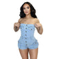 Women Denim Tube Romper Jumpsuit Strapless Bodycon Denim Short Jumpsuit - www.Shopthatapp.com