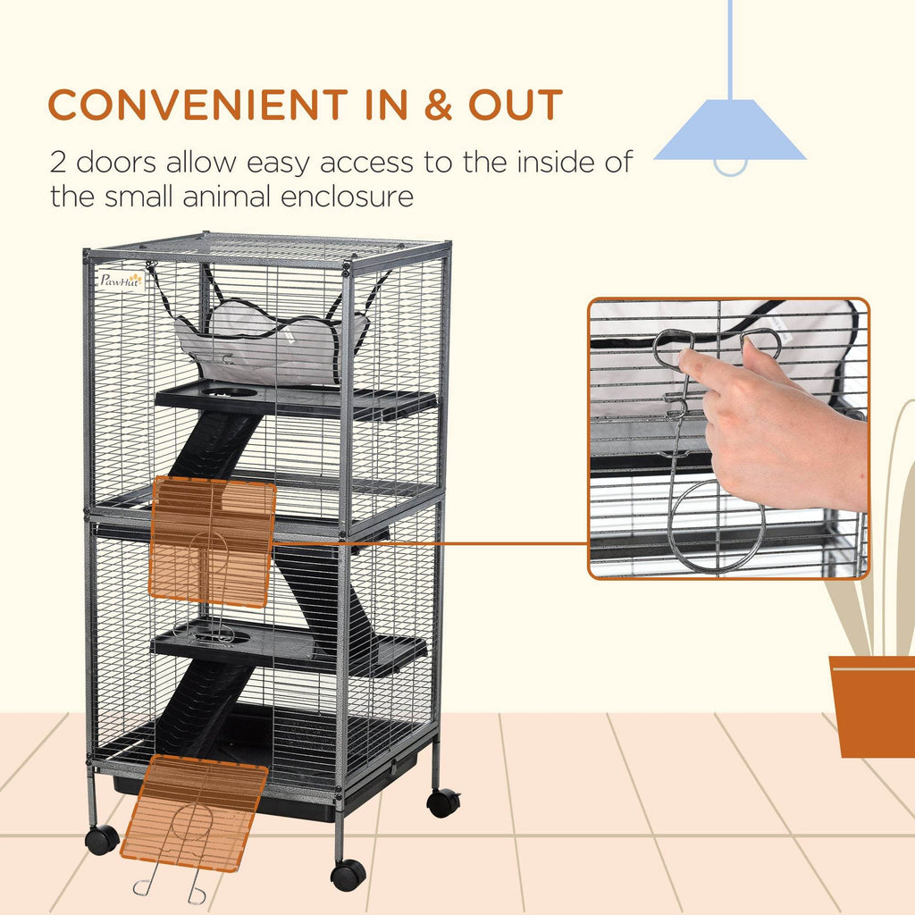 Large Metal 4 Tiers Small Animal Cage With Hammock, Removable Tray, Extra Space For Ferrets Chinchillas, Gray - www.Shopthatapp.com