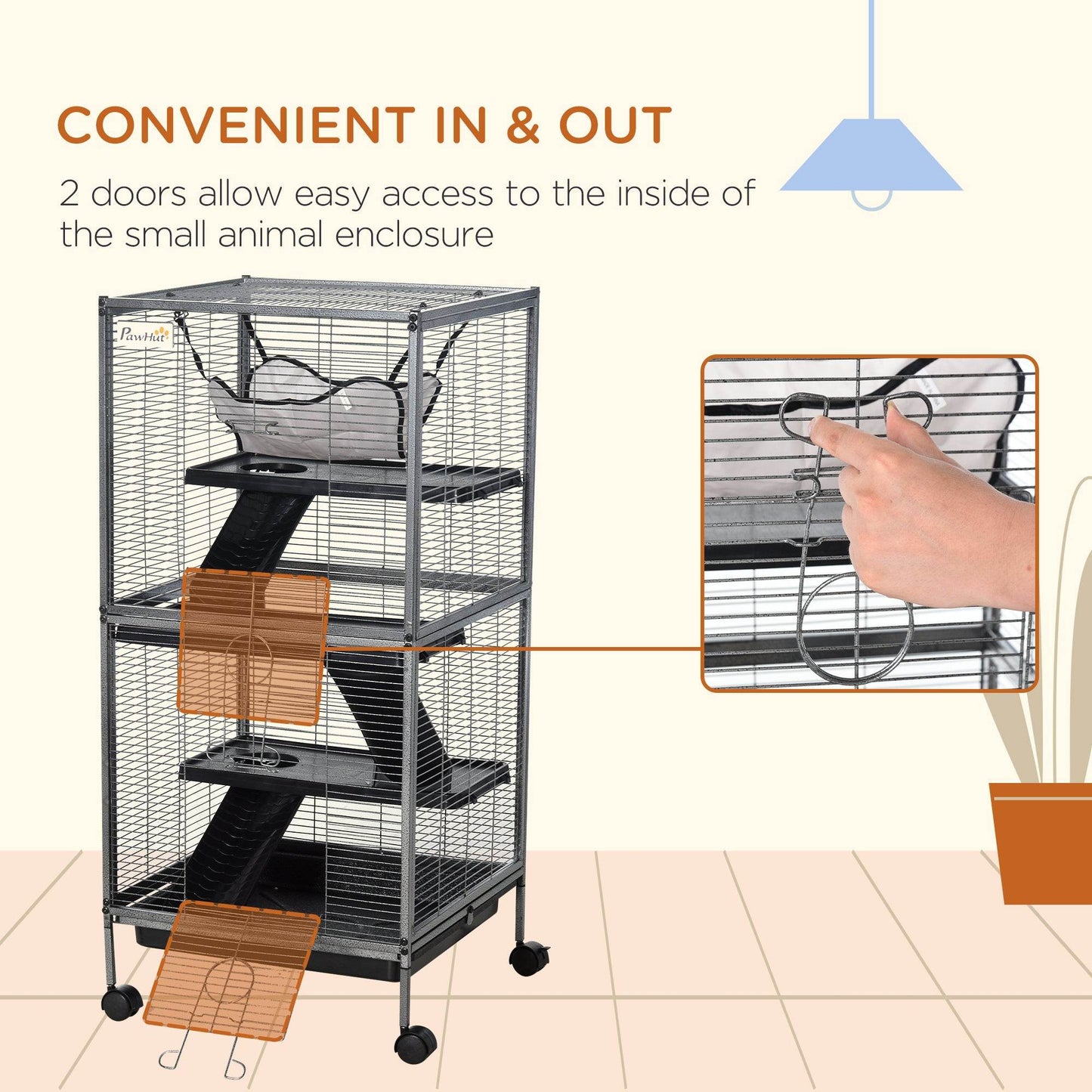Large Metal 4 Tiers Small Animal Cage With Hammock, Removable Tray, Extra Space For Ferrets Chinchillas, Gray - www.Shopthatapp.com