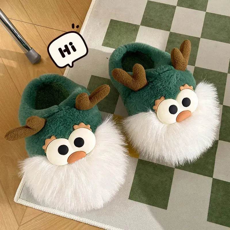 Cute Cartoon Christmas Deer Cotton Shoes Winter Indoor Floor Home Slippers Half-covered Heel Warm Plush Shoes Women - www.Shopthatapp.com