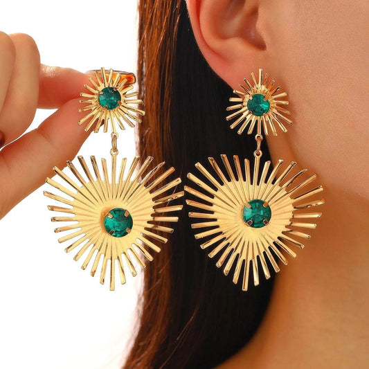 Bohemian Sunflower Heart-shaped Earrings Rhinestone Exaggerated Chandelier earring - www.Shopthatapp.com