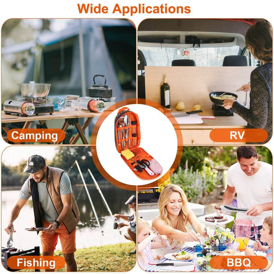 19Pcs Camping Cooking Utensil Kit Portable Picnic Cookware Outdoor Kitchen Equipment Gear Campfire Barbecue Appliances With Storage Bag - www.Shopthatapp.com