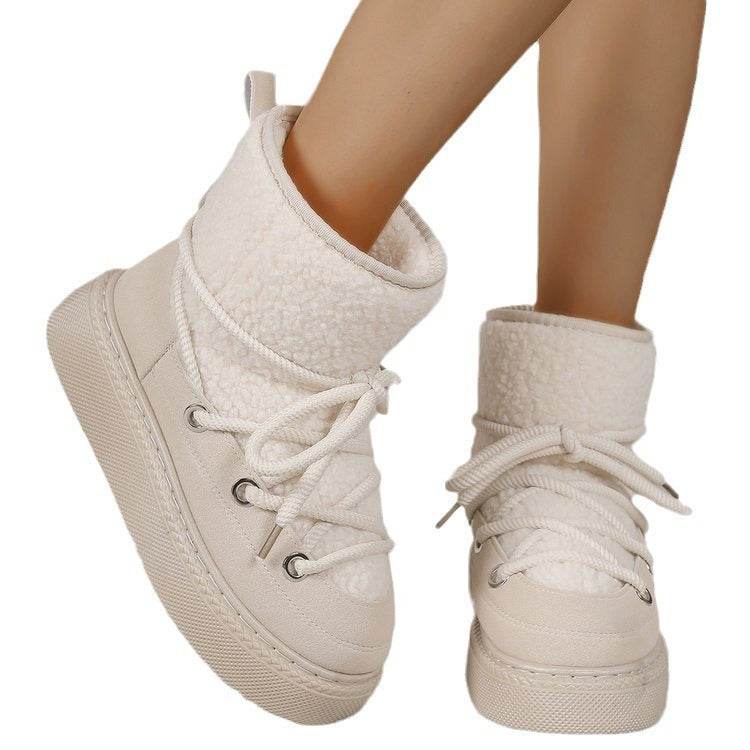 Plus Size Platform Cross Strap Snow Boots - www.Shopthatapp.com