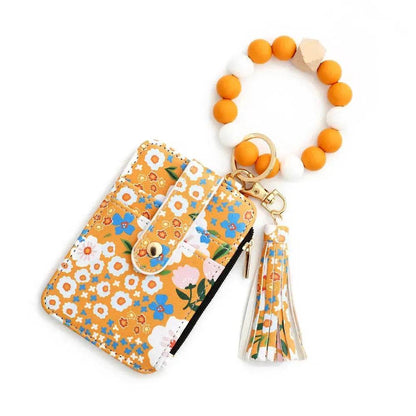 Women's Flora Print Tassel Leather Card Holder Wallet - www.Shopthatapp.com