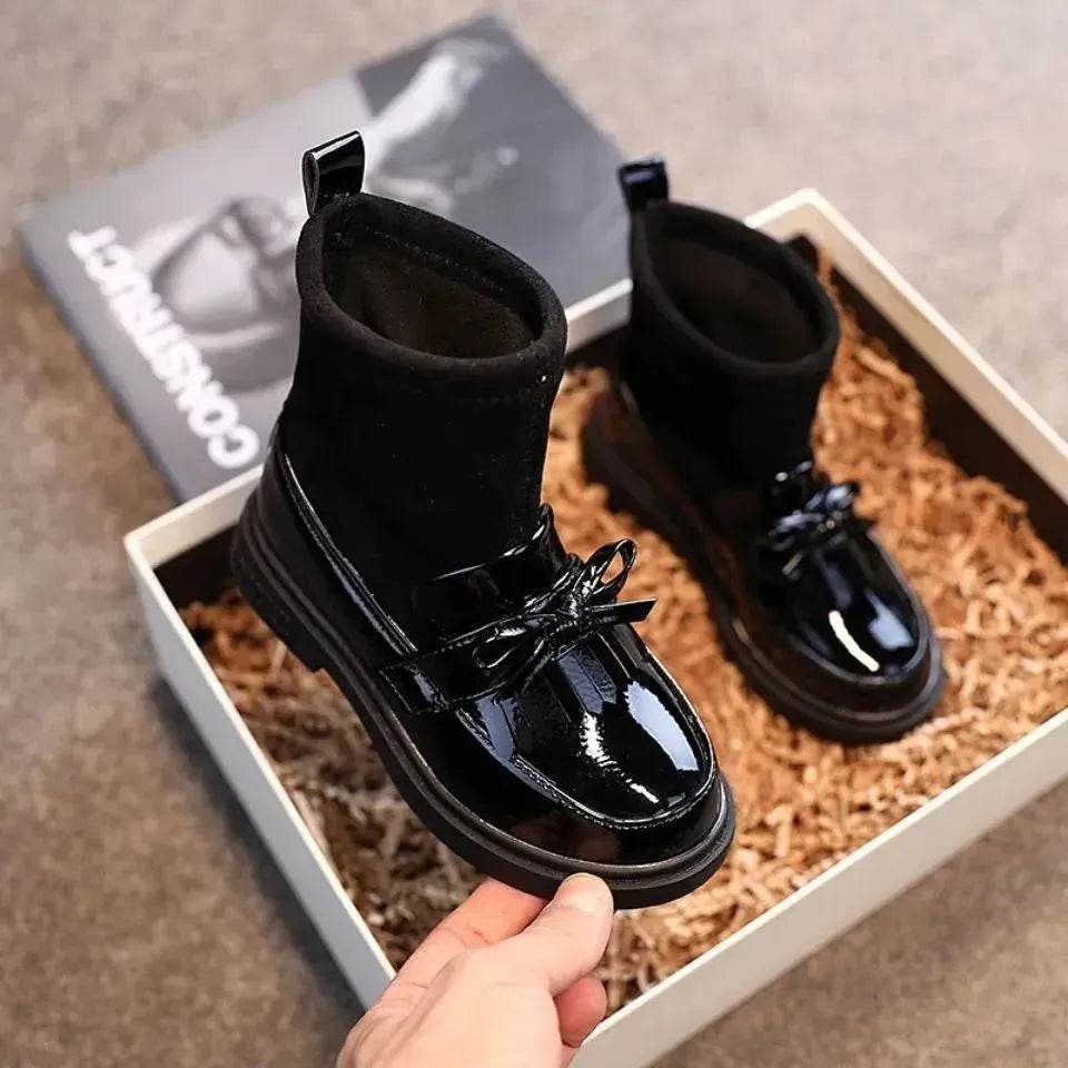 Black Patent leather boots for girls Woolen Winter boot for girls - www.Shopthatapp.com