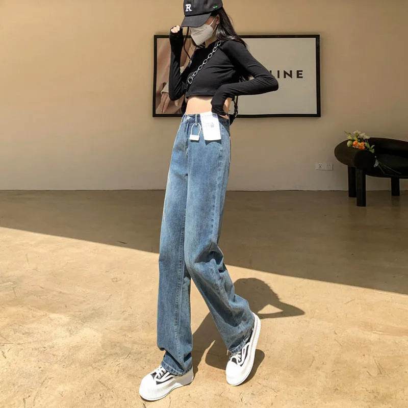 Wide Leg Jeans – High Waist Retro Blue Cotton Pants - www.Shopthatapp.com