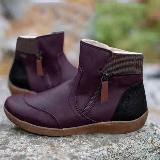 Winter Leather Stitching Flat Bottom Martin Boots With Zipper Plus Size - www.Shopthatapp.com