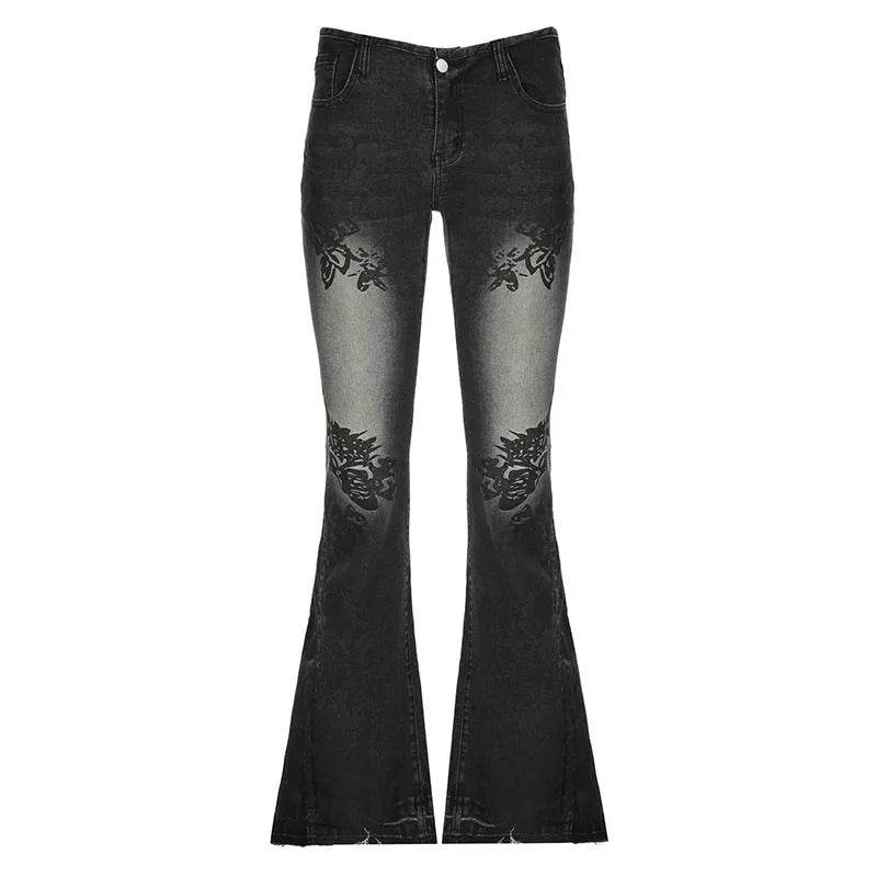 Printed Worn Baggy Jeans Pant Slimming Washed Women - www.Shopthatapp.com