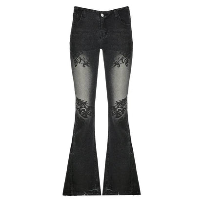 Printed Worn Baggy Jeans Pant Slimming Washed Women - www.Shopthatapp.com