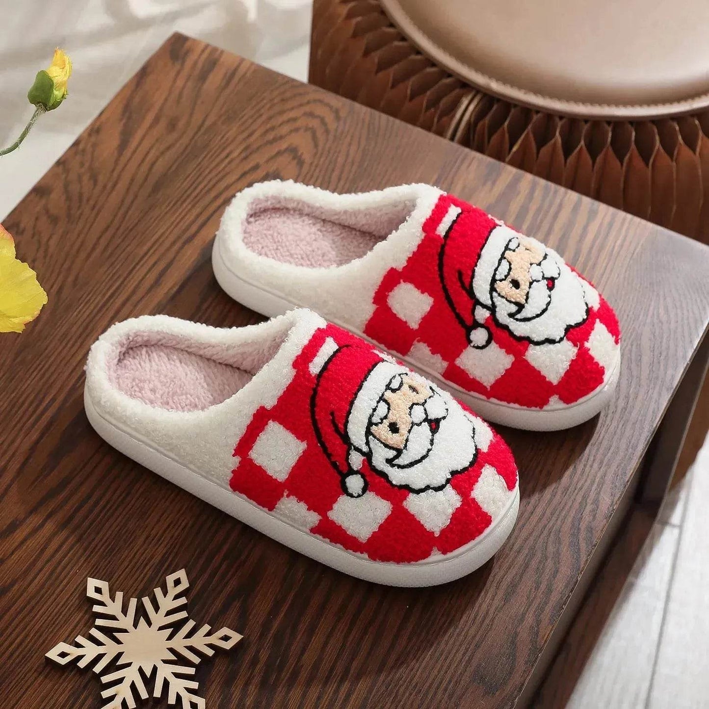 New Christmas Plaid Santa Claus Slippers Winter Indoor Non-slip Floor Bedroom Fuzzy House Shoes For Women Home Slipper - www.Shopthatapp.com