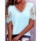 Summer Lace Tops Loose V Neck Short Sleeve Casual top - www.Shopthatapp.com