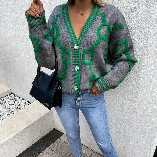 Batwing Sleeves V-neck Knitted Button Jacket Cashmere Cardigan Sweater Women - www.Shopthatapp.com