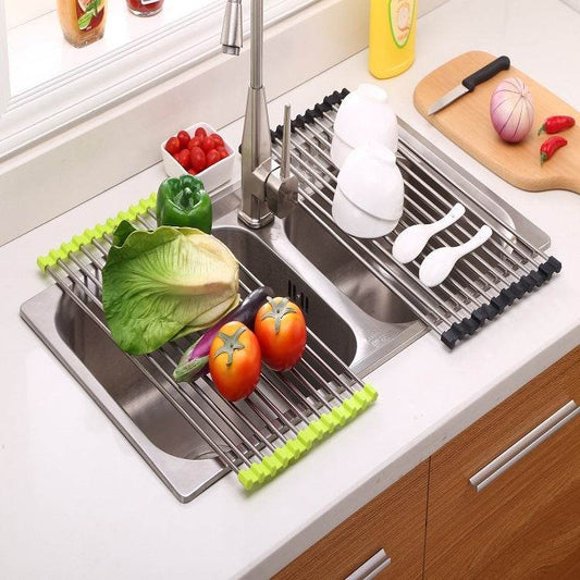 Folding Kitchen Drain Sink Rack Stainless Steel sink caddies - www.Shopthatapp.com