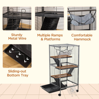 Large Metal 4 Tiers Small Animal Cage With Hammock, Removable Tray, Extra Space For Ferrets Chinchillas, Gray - www.Shopthatapp.com