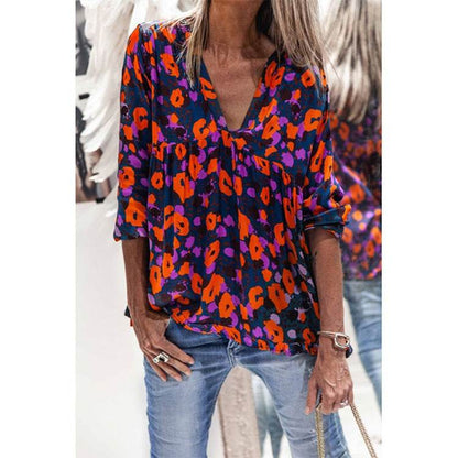 Women Casual Spring Summer New Style Blouse top Printing V-Neck Long-Sleeved - www.Shopthatapp.com