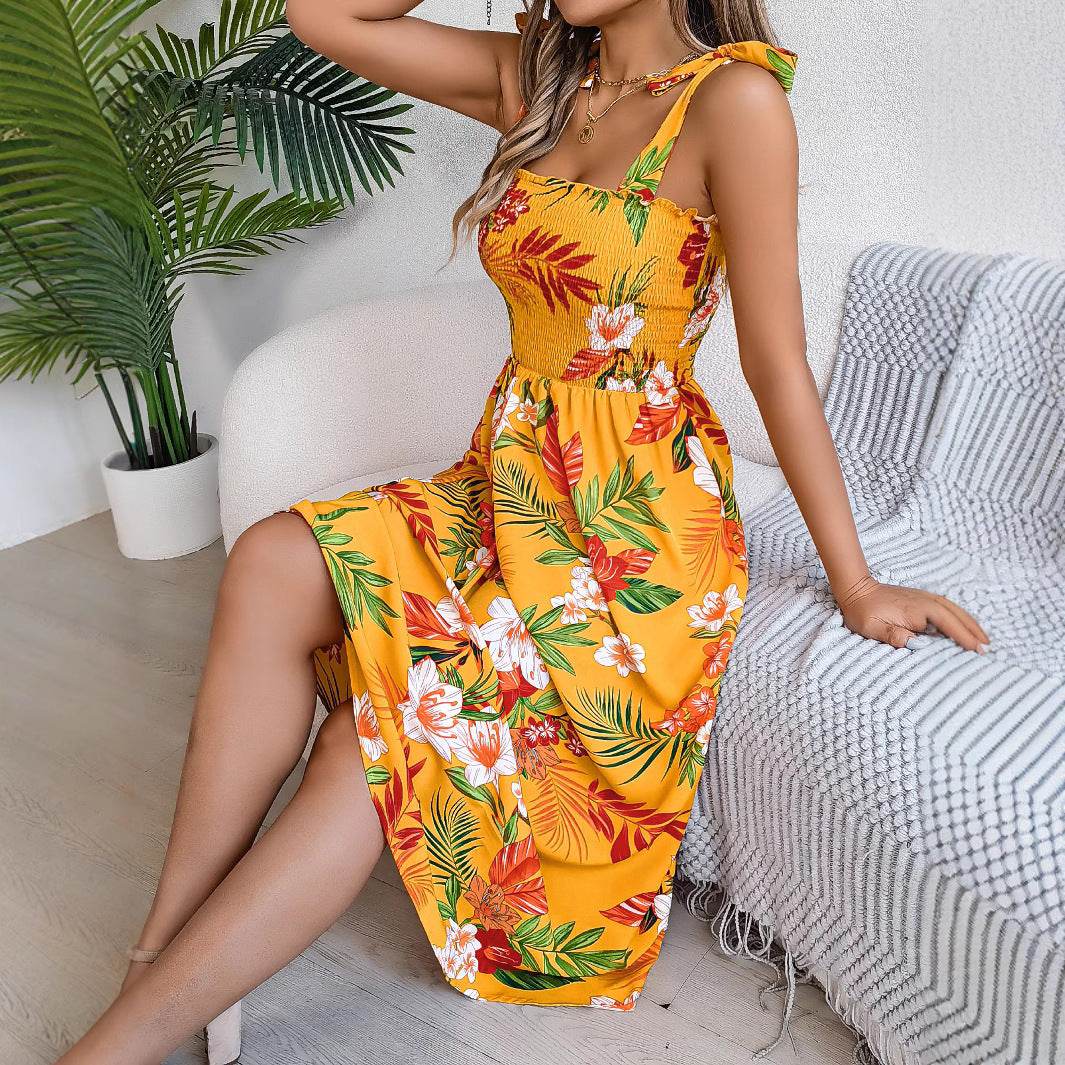 Flowers Print Suspender Corset Dress Ins Fashion Holiday Beach Long Dresses Summer Clothing For Women - www.Shopthatapp.com