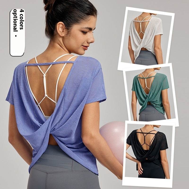 Draping Flab Hiding Yoga Clothes Blouse Sexy Beauty Back Mesh Workout Top - www.Shopthatapp.com