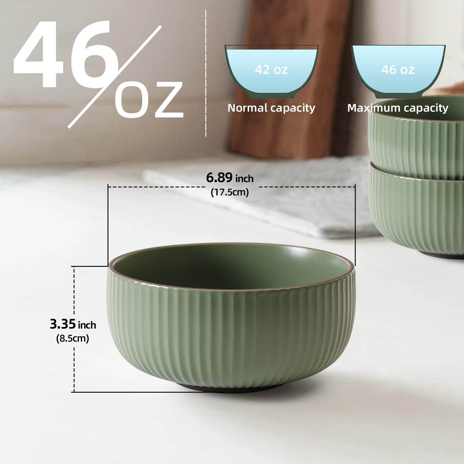Ceramic Bowls For Kitchen, 46oz Bowl Set Of 4 For Cereal, Salad, Pasta, Soup, Dessert, Serving Dishwasher, Microwave And Oven Safe - www.Shopthatapp.com