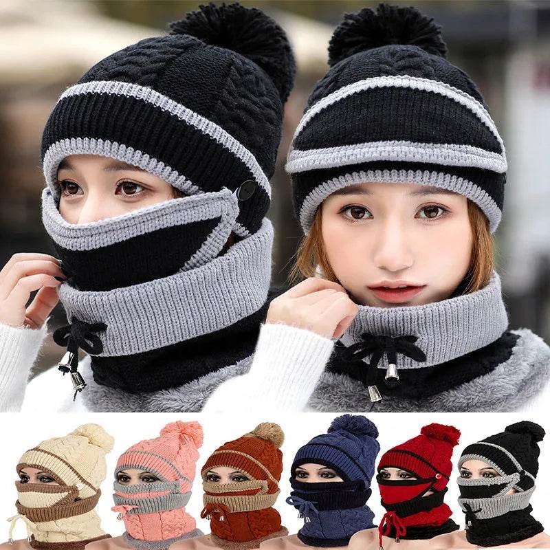 Winter Hat For Women 3pcs Knitted Beanie Hat Scarf Set Warm Hat - www.Shopthatapp.com