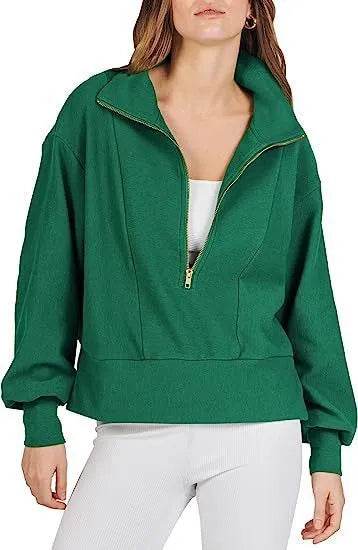 Women's Half Zipper Pullover Long Sleeve Sweatshirt - www.Shopthatapp.com