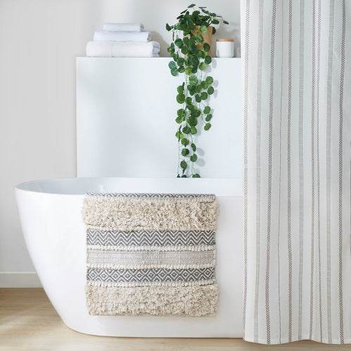 Woven Texture Stripe Bath Rug Grey 20x32 - www.Shopthatapp.com
