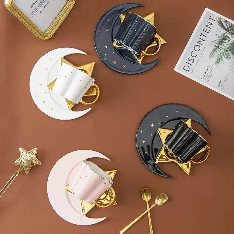 4pc set Creative Porcelain Ceramic Coffee Cup With Star And Moon Saucer - www.Shopthatapp.com