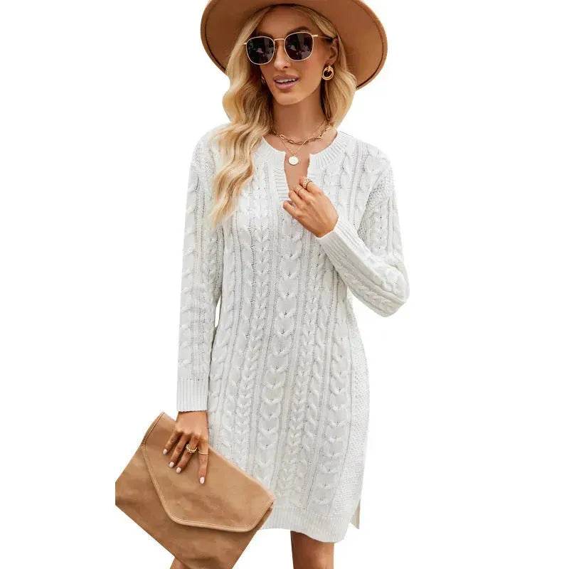 Autumn Winter Slim fit Twisted Split Mini Knitted Wool Sweater Dress - www.Shopthatapp.com