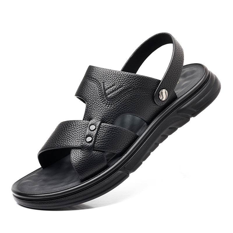 Men’s Breathable Genuine Leather Beach Shoes – Soft Sole Casual Loafers for Middle-Aged & Seniors - www.Shopthatapp.com